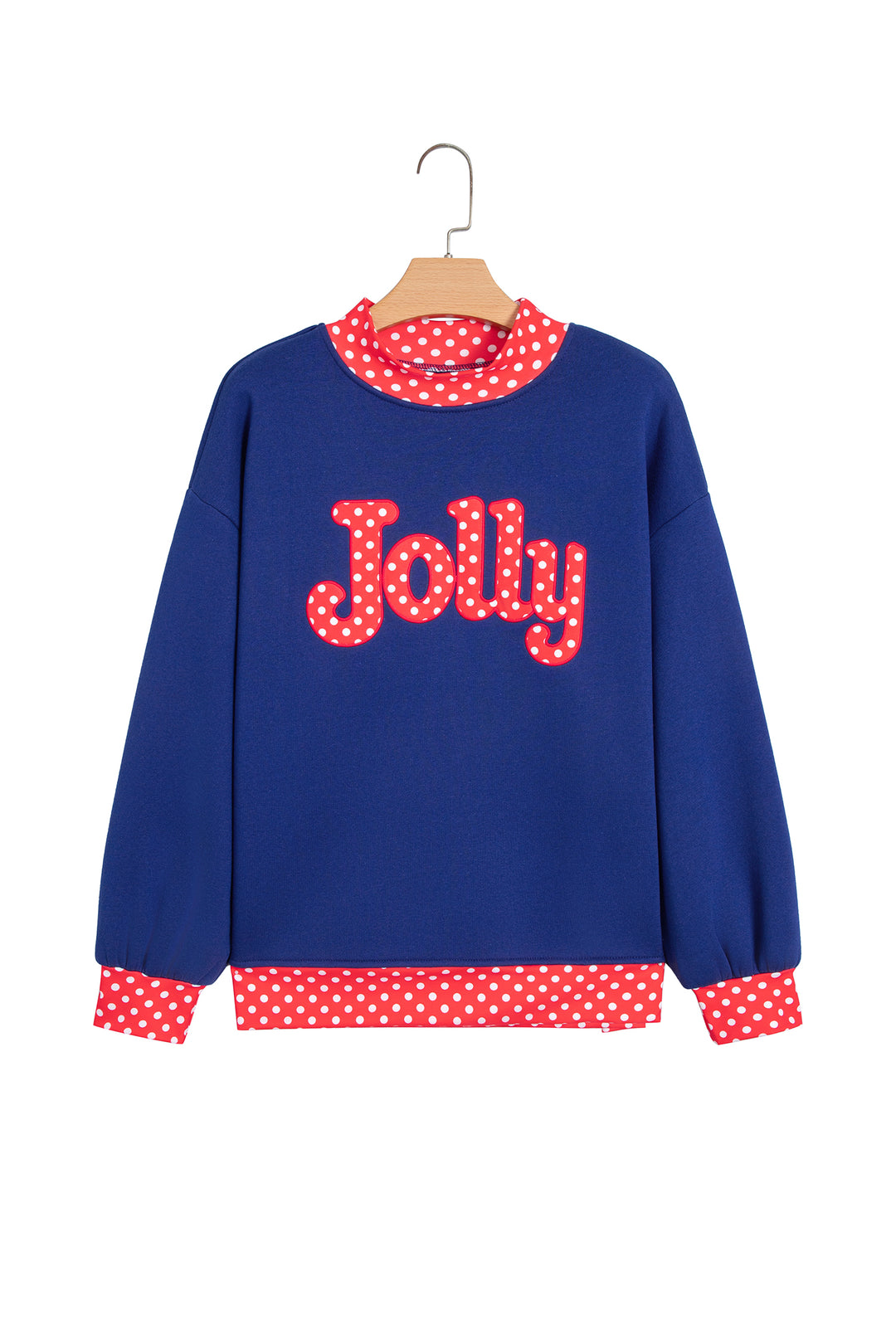 Fiery Red Polka Dot Letter Print Contrast Trim Mock Neck Sweatshirt