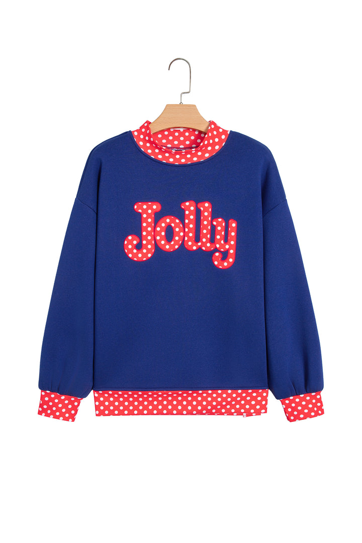Fiery Red Polka Dot Letter Print Contrast Trim Mock Neck Sweatshirt