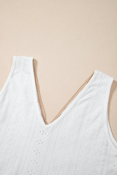 White Lace Crochet Splicing V Neck Loose Fit Tank Top