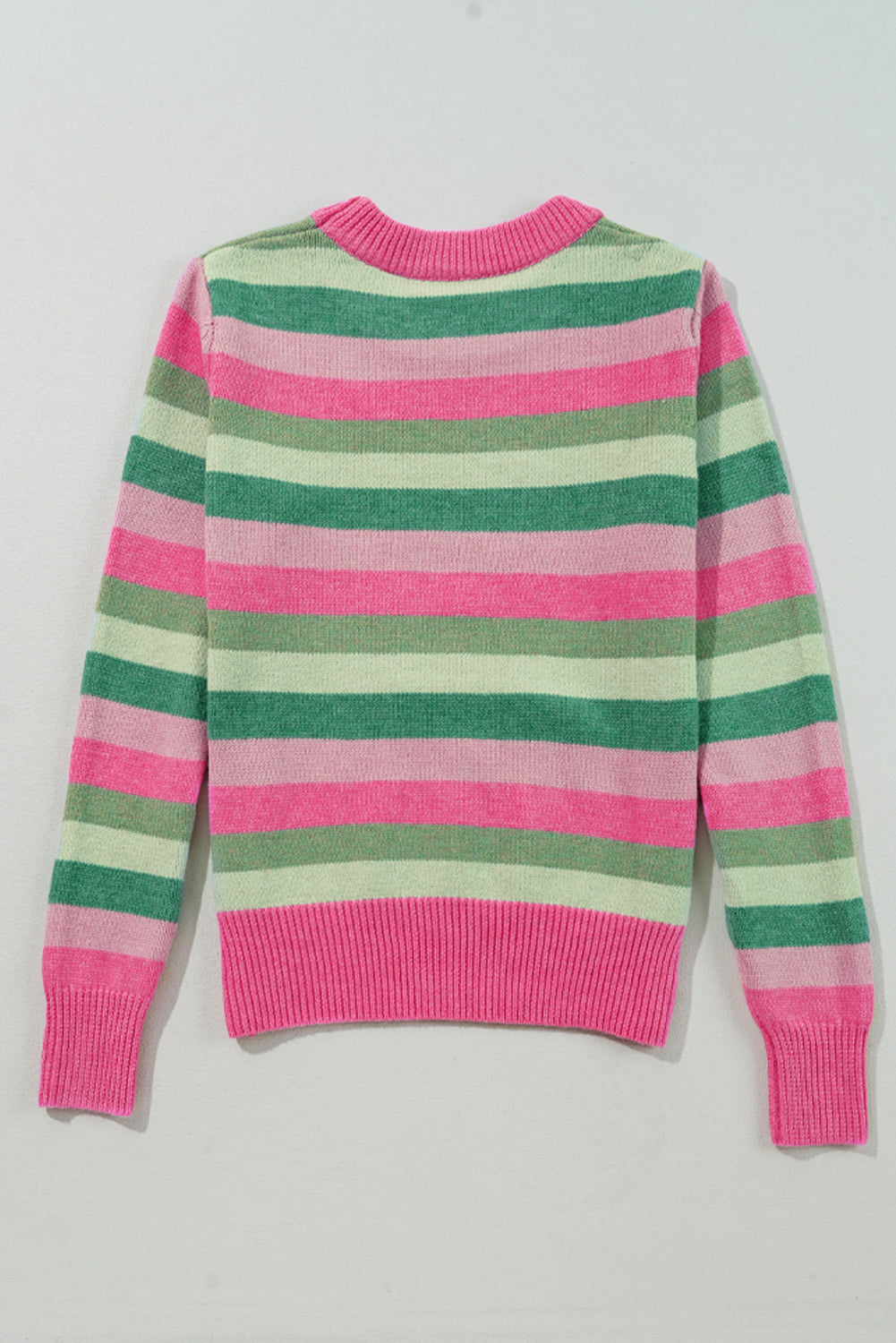 Green Color Block Ribbed Edge Round Neck Sweater