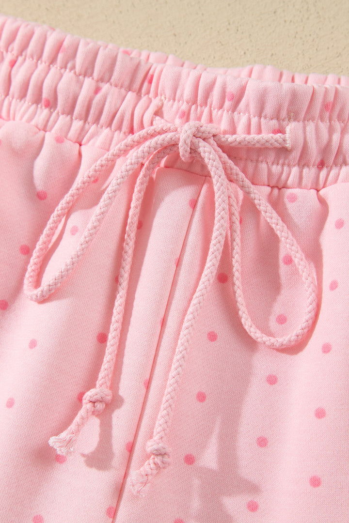 Pink Polka Dot Printed Oversized Hoodie Casual Shorts 2pcs Set