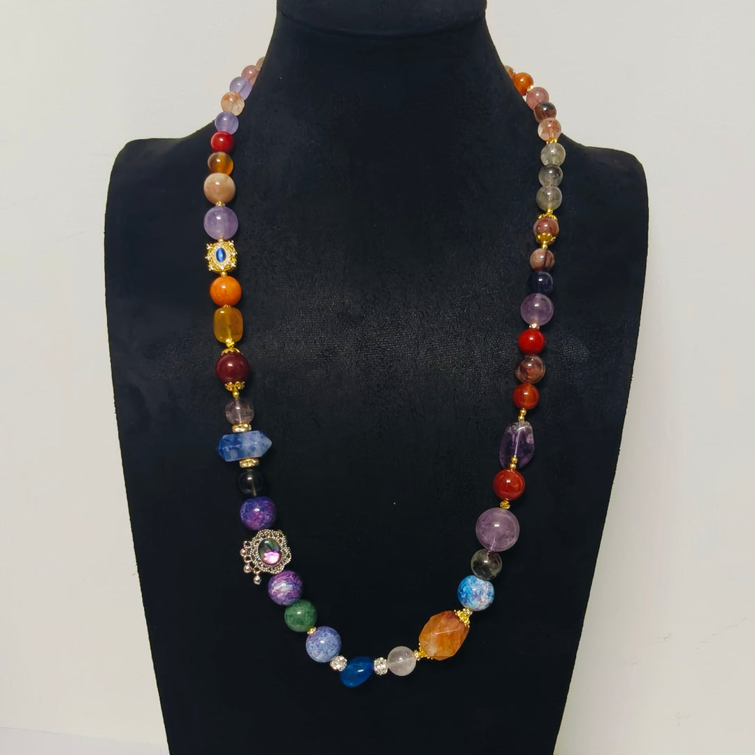 Handmade Premium Crystal Necklace |  Artisan Woven Jewelry with Alloy Accents  | Elegant Sparkling Statement Necklace for Women (MAC345)