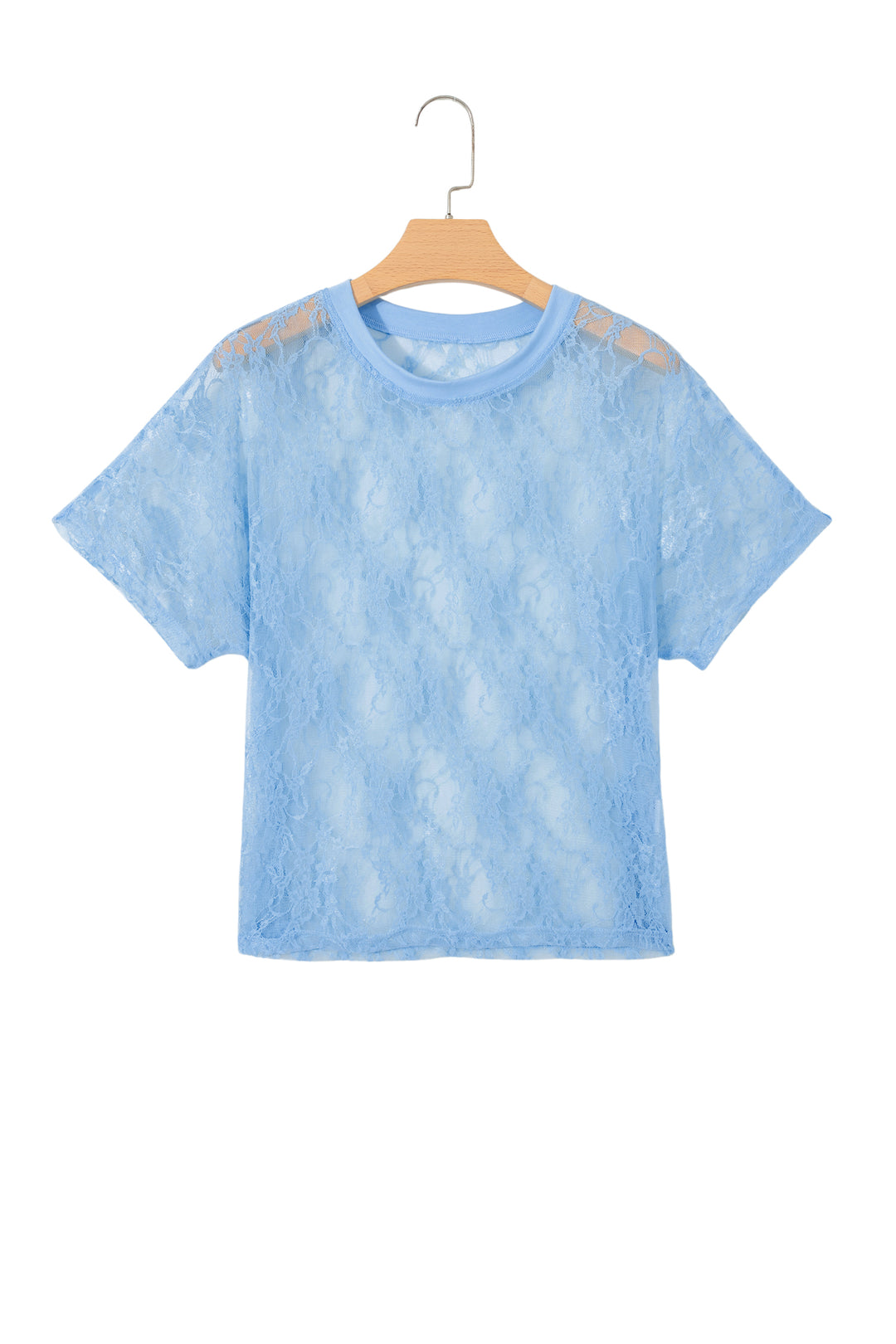 Yellow Cream Sheer Floral Lace Boxy Tee