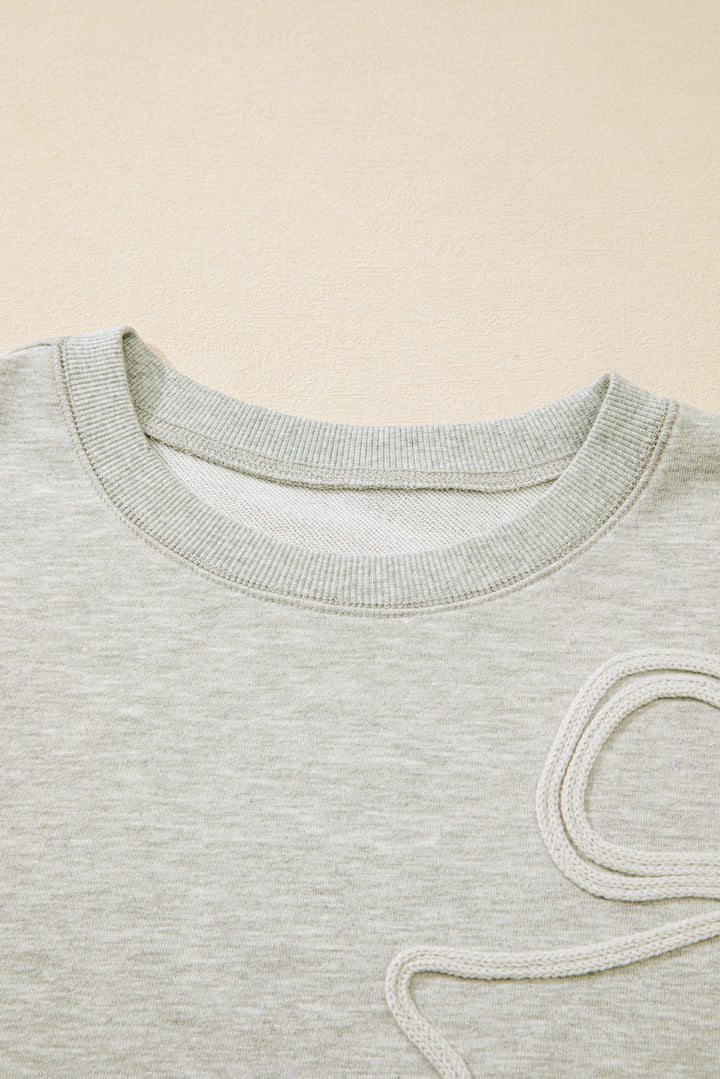 Light Grey Plus Size Thread Embroidered Drop Shoulder Round Neck Sweatshirt