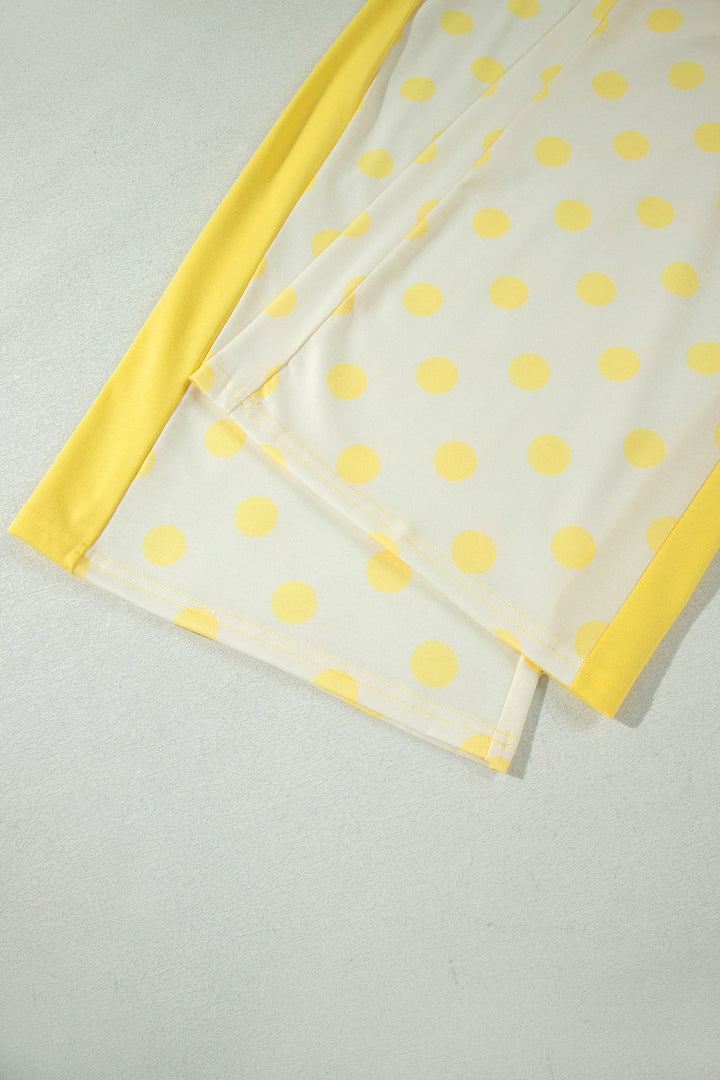 Pink Color Block Patchwork Polka Dot Wide Leg Pant Set