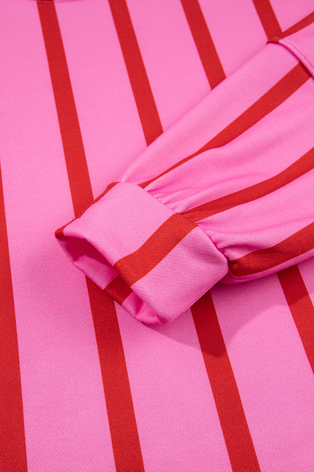 Pink Stripe Dropped Shoulder Round Neck Casual Sweatshirt