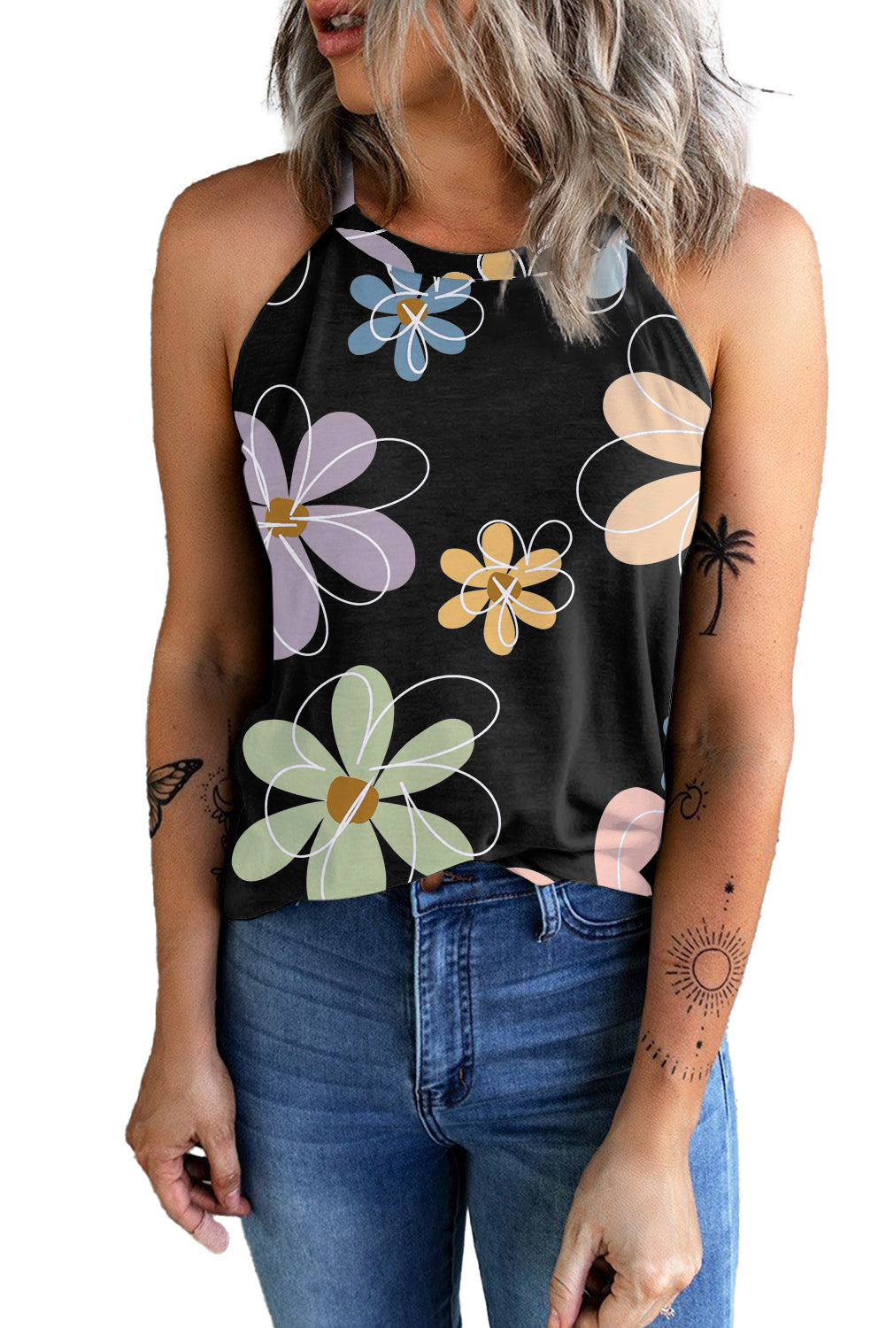 Black Sweet Floral Tank Top