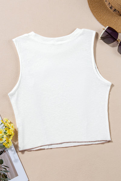 White Contrast Seams Ribbed Tank Top