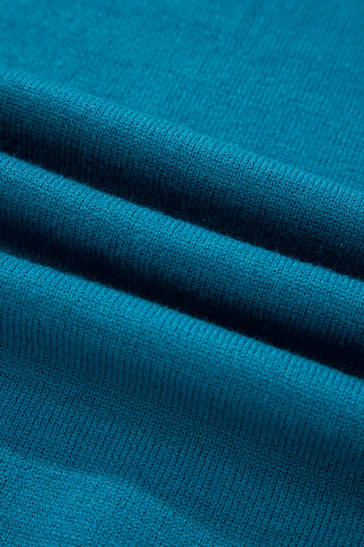 Light Blue Horse Shoe Embroidered Loose Short Sleeve Sweater