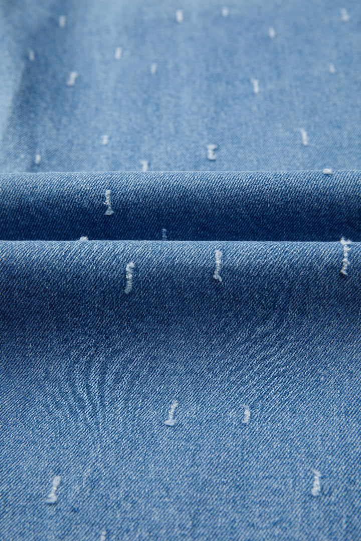 Mist Blue Distressed Detail Tummy Control Raw Hem Jeans