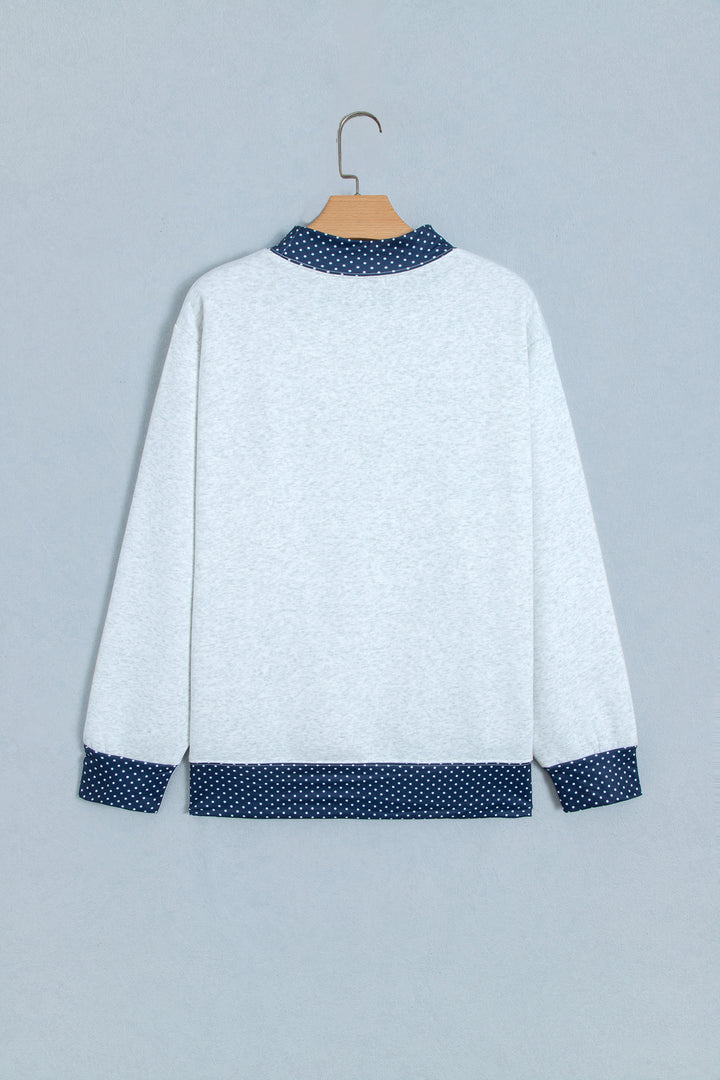 Light Grey Polka Dot Contrast Trim JESUS Letter Graphic Sweatshirt