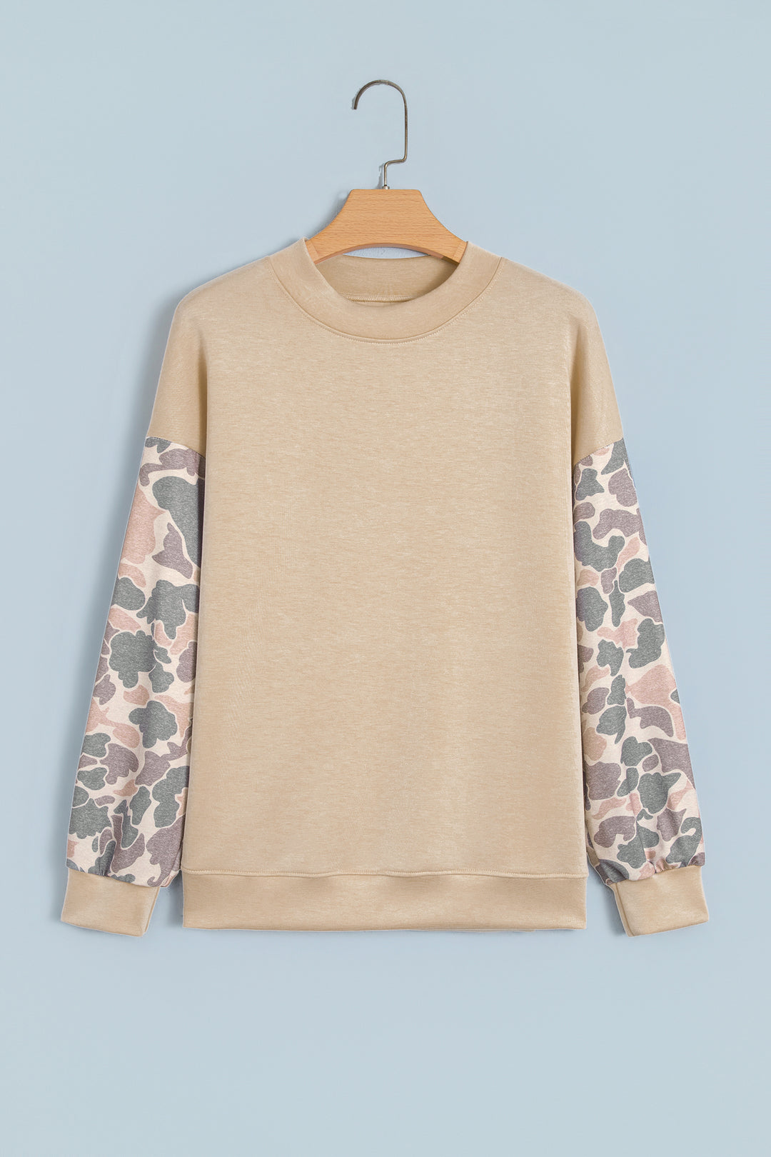 Coffee Camouflage Sleeve Crewneck Baggy Pullover Sweatshirt