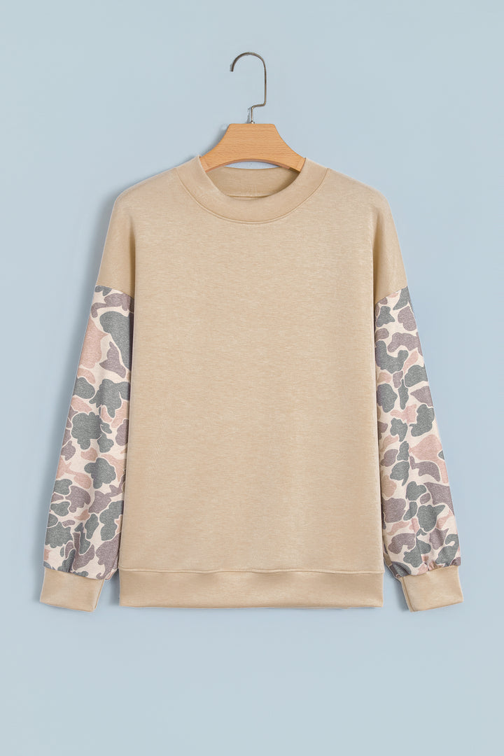 Coffee Camouflage Sleeve Crewneck Baggy Pullover Sweatshirt