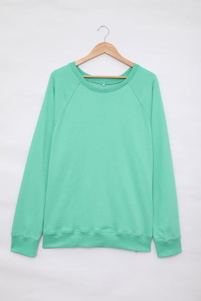 Green French Terry Cotton Blend Pullover Sweatshirt