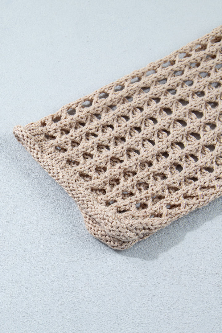 Sage Green Star Pattern Crochet Hooded Drawstring Sweater