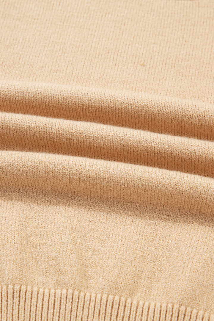 Smoke Gray High Neck Puff Sleeve Sweater Pleated Mini Skirt 2pcs Knitted Outfit