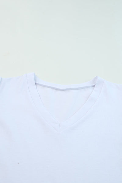 White Puff Sleeve V-Neck T-Shirt