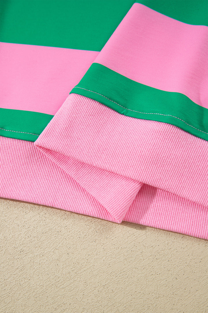 Green Stripe holly jolly Letter Embroidered Pullover Sweatshirt