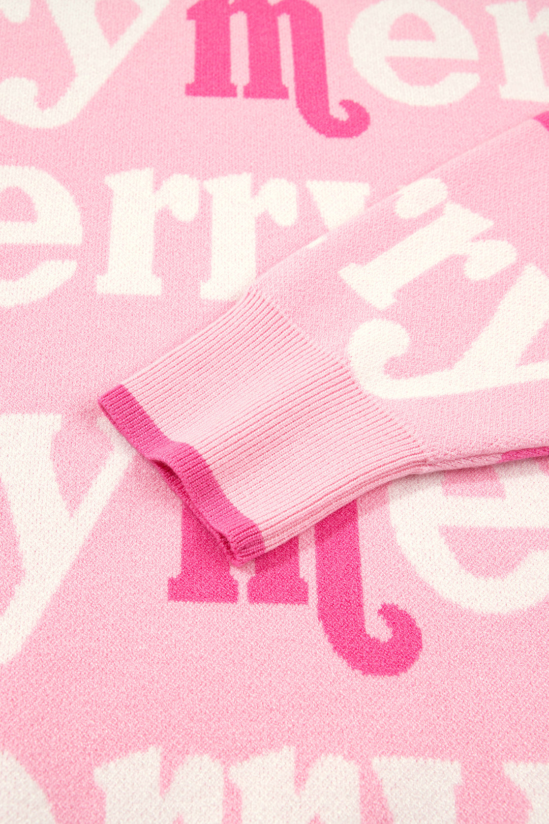 Pink All Over Merry Me Graphic Round Neck Knit Sweater
