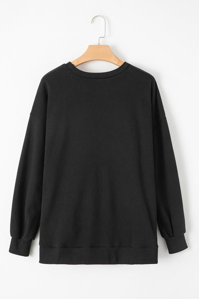 Black Solid Fleece Lined Drop Shoulder High Low Sweatshirt