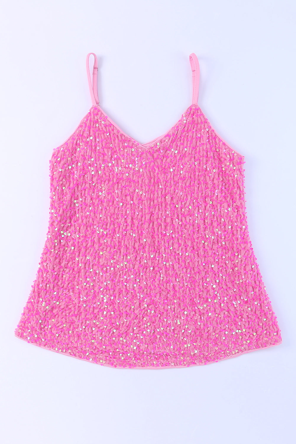 Pink Sequin Adjustable Straps Tank Top