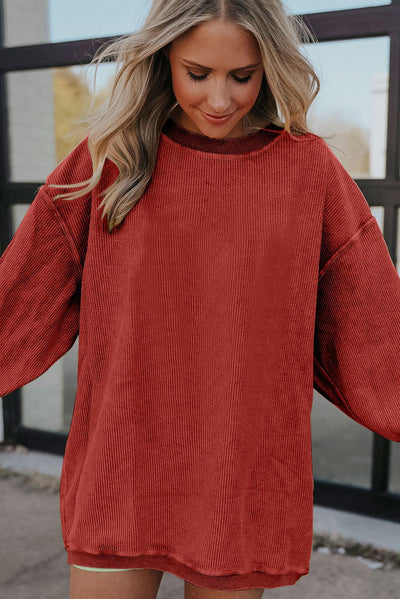 Racing Red Ribbed Corduroy Oversized Sweatshirt