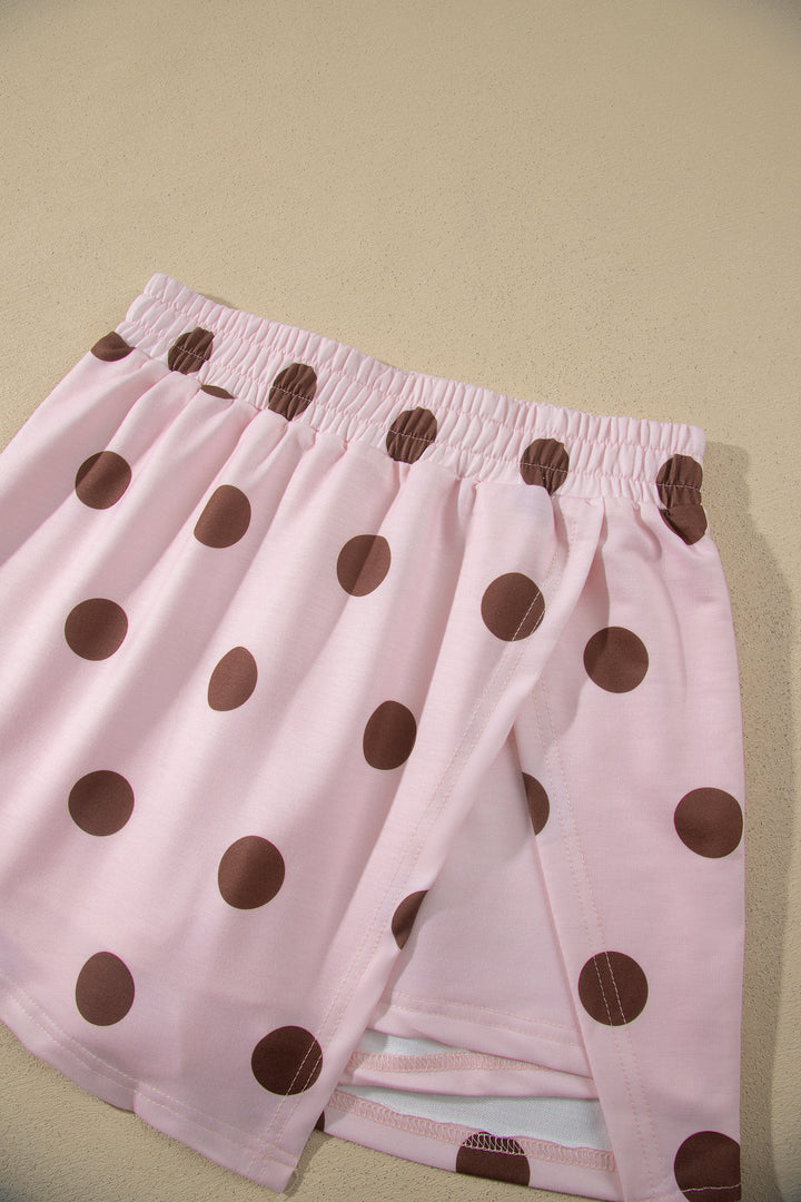 Brown Polka Dot Two Piece Set Long Sleeve Casual Skirt Set
