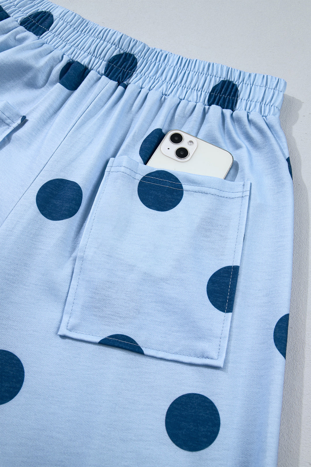 Beige Polka Dot Wide Leg Elastic Waist Casual Pants