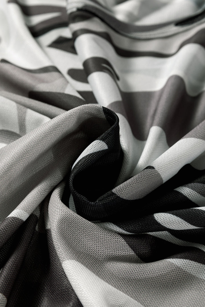 Green Western Fashion Camouflage Print Mesh Long Sleeve Top