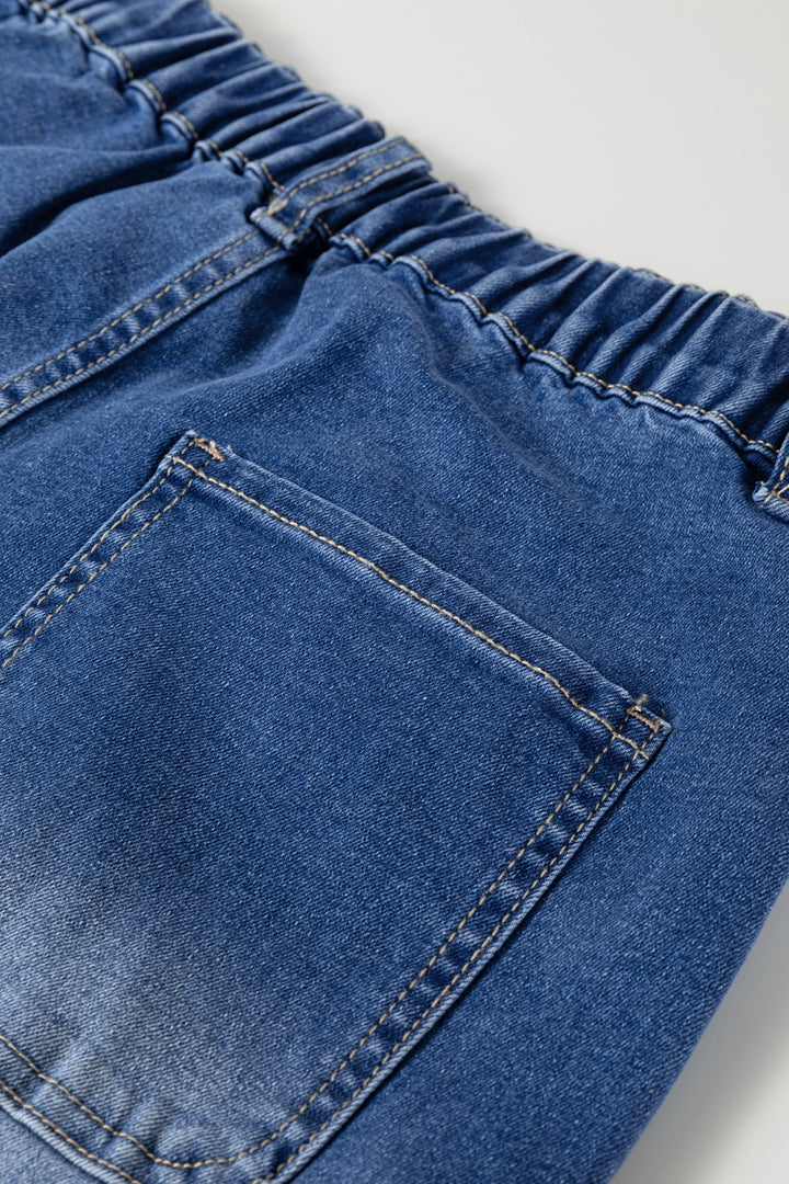 Blue 4 Buttons Front Tapered Casual Loose Fit Jeans