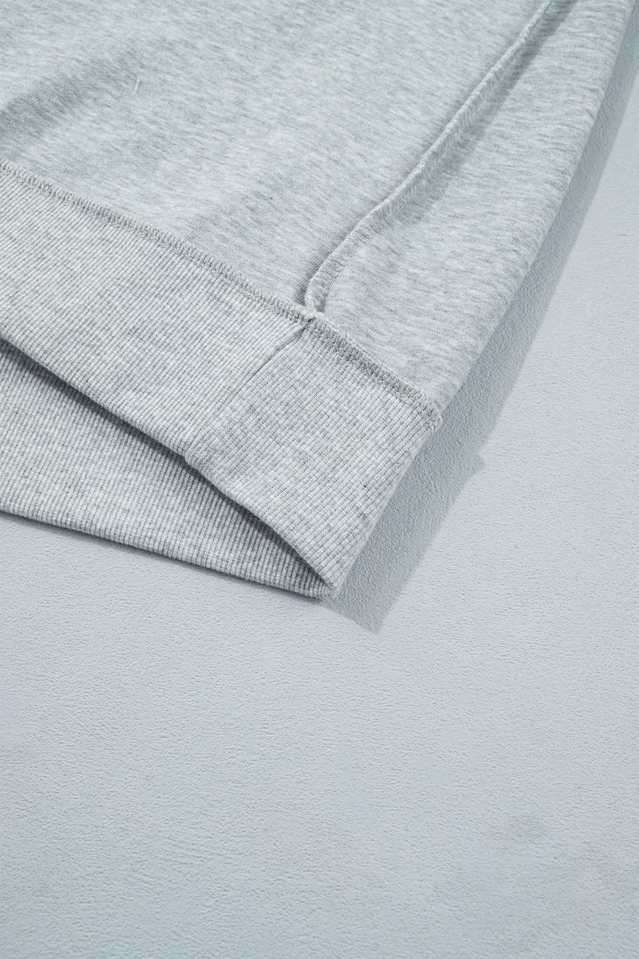 Light Grey Exposed Seam Mock Neck Letter Embroidered Loose Sweatshirt