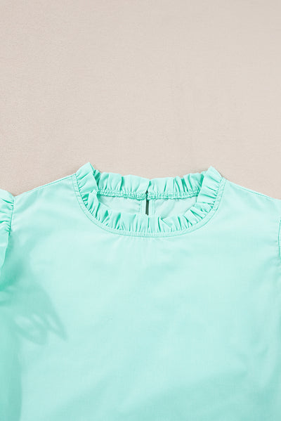 Mint Green Layered Ric Rac Cap Sleeve Frilled Neck Blouse