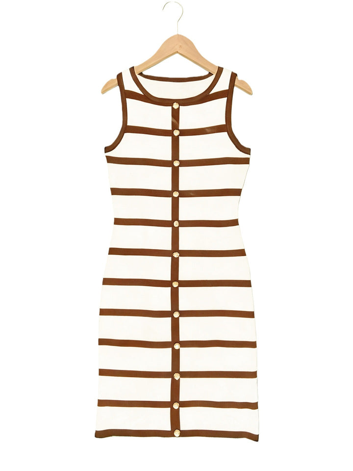 Contrast Stripe Knit Sleeveless Midi Dress – 5 Colors, S–L
