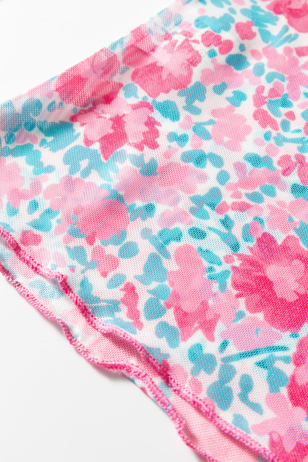 Pink Slim Fit Floral Mesh Long Sleeve Mock Neck Top