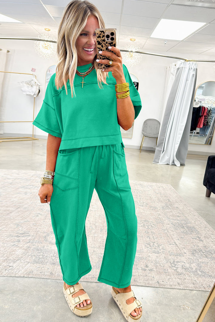 Sky Blue Drop Shoulder Boxy Tee and Barrel Pants Set