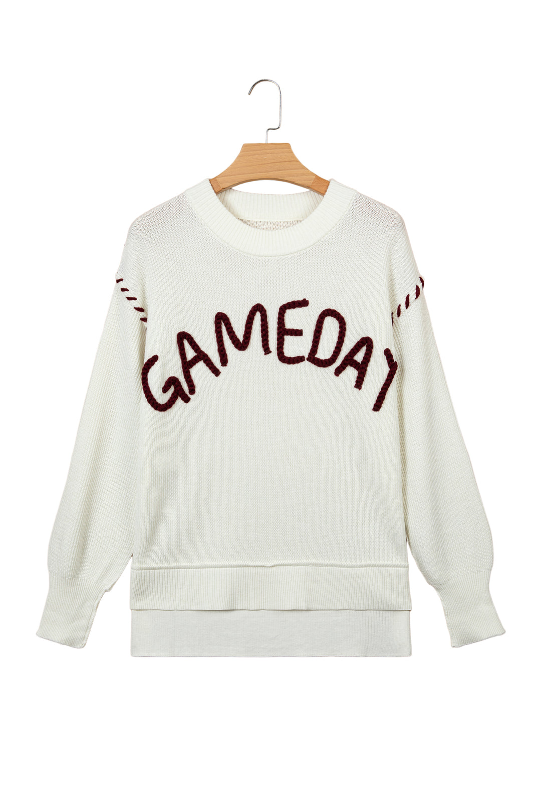 Beige Drop Shoulder Game Day Letter Print Pullover Sweater