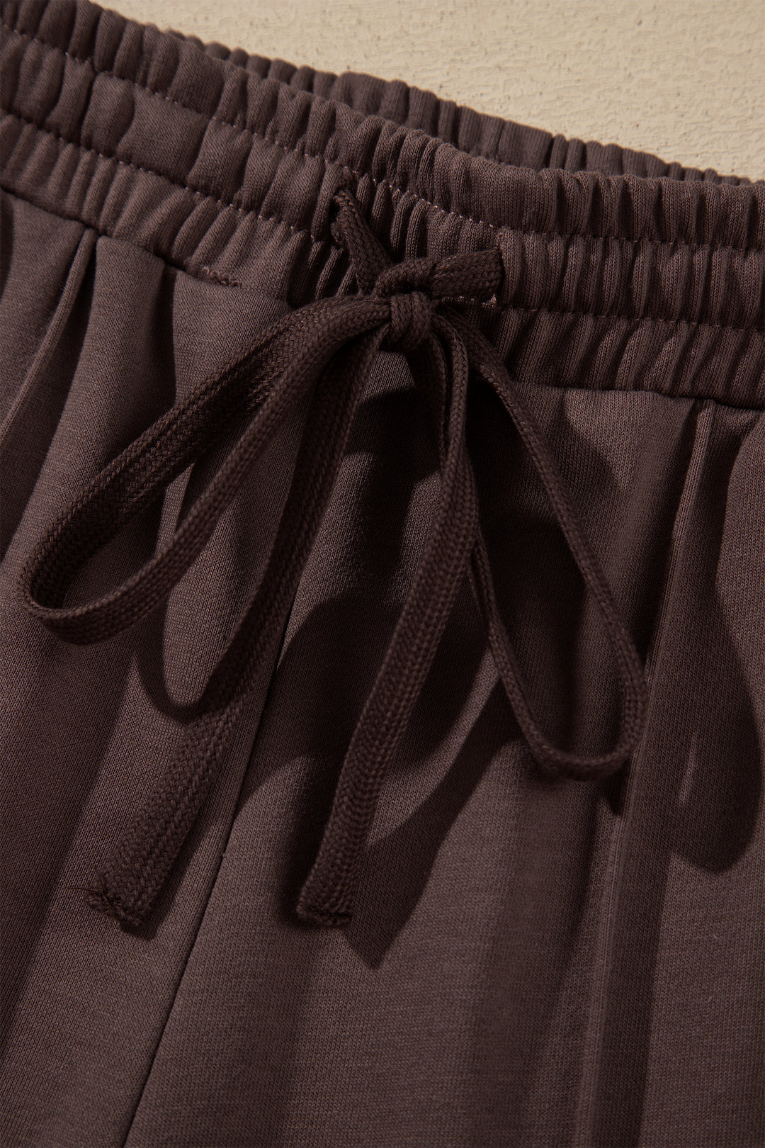 Coffee Solid Color Piping Trim Mock Neck Pullover Drawstring Pants Set