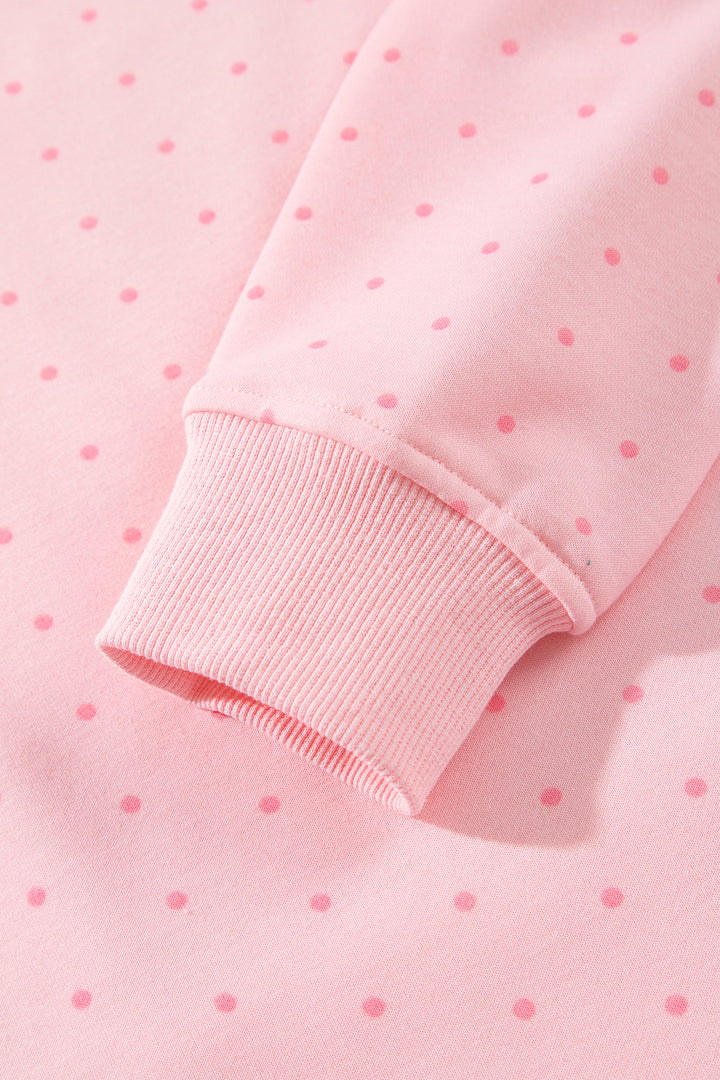 Pink Polka Dot Printed Oversized Hoodie Casual Shorts 2pcs Set