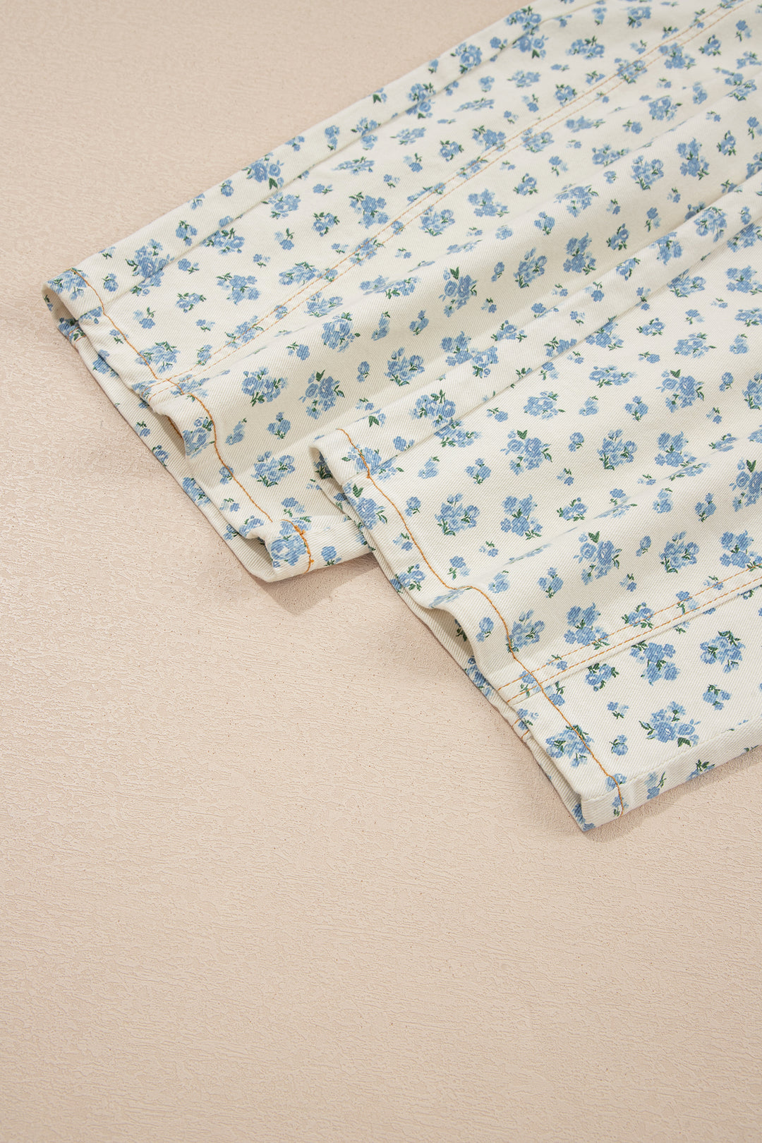 Beige Grommet Knot Waist Floral Barrel Leg Jeans