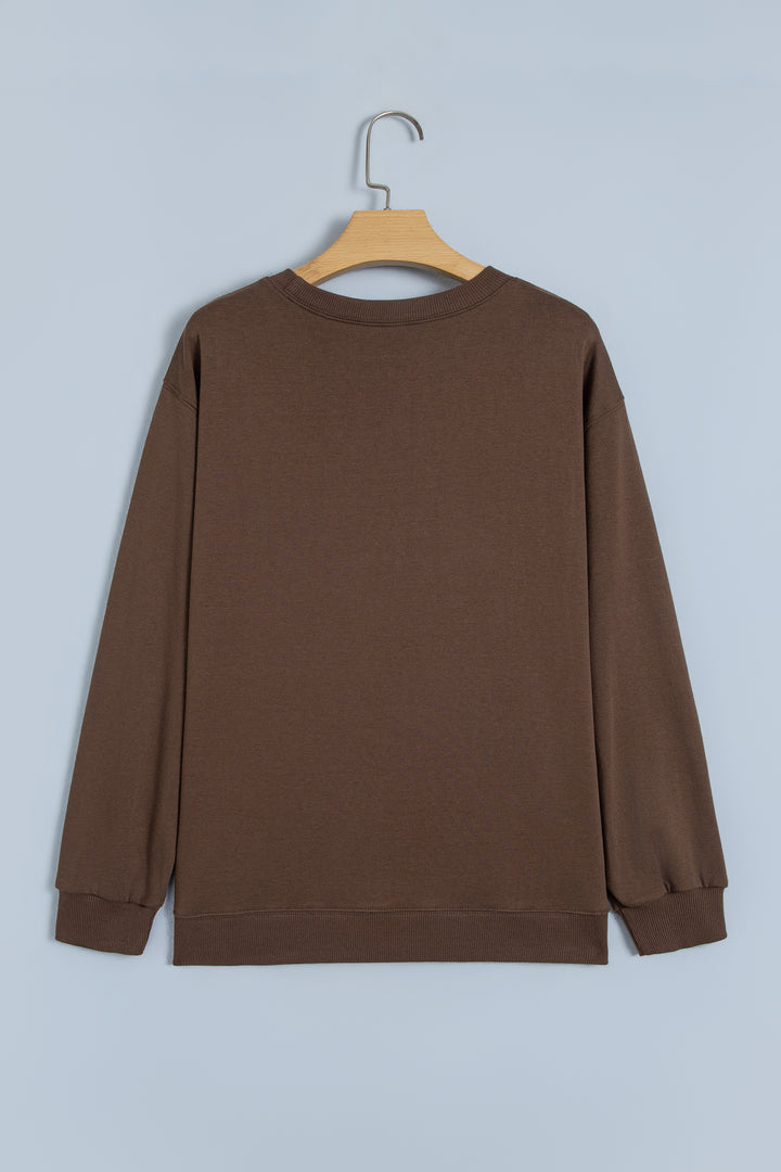 Coffee Polka Dot Slogan Print Casual Pullover Sweatshirt