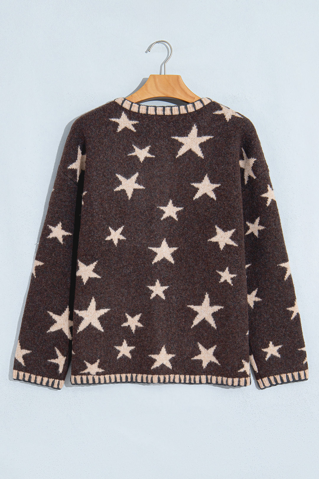 Brown Stars Pattern Colorblock Long Sleeve Shift Cardigan