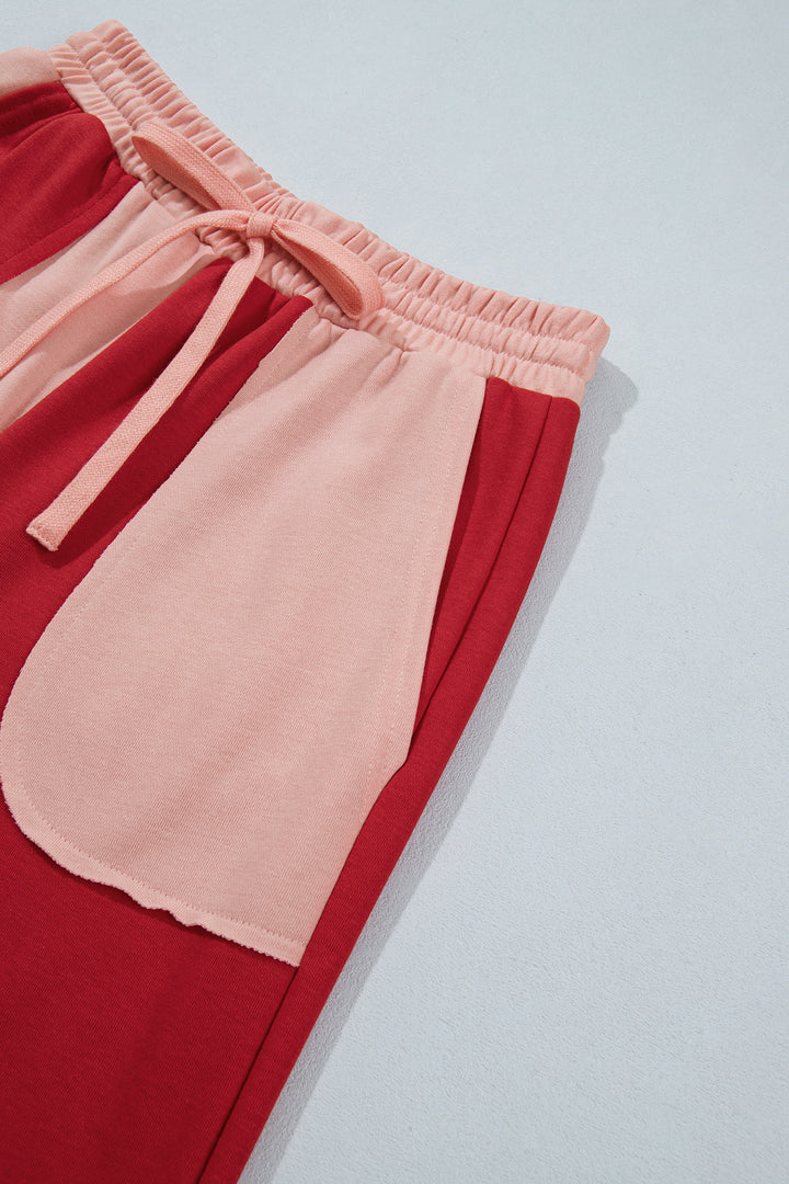 Russet Orange Raw Seam Colorblock Wide Leg Ankle Length Casual Pants