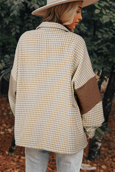 Back view of khaki houndstooth textured shacket