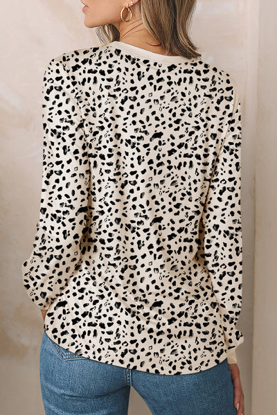 Apricot Animal Spotted Print Round Neck Long Sleeve Top