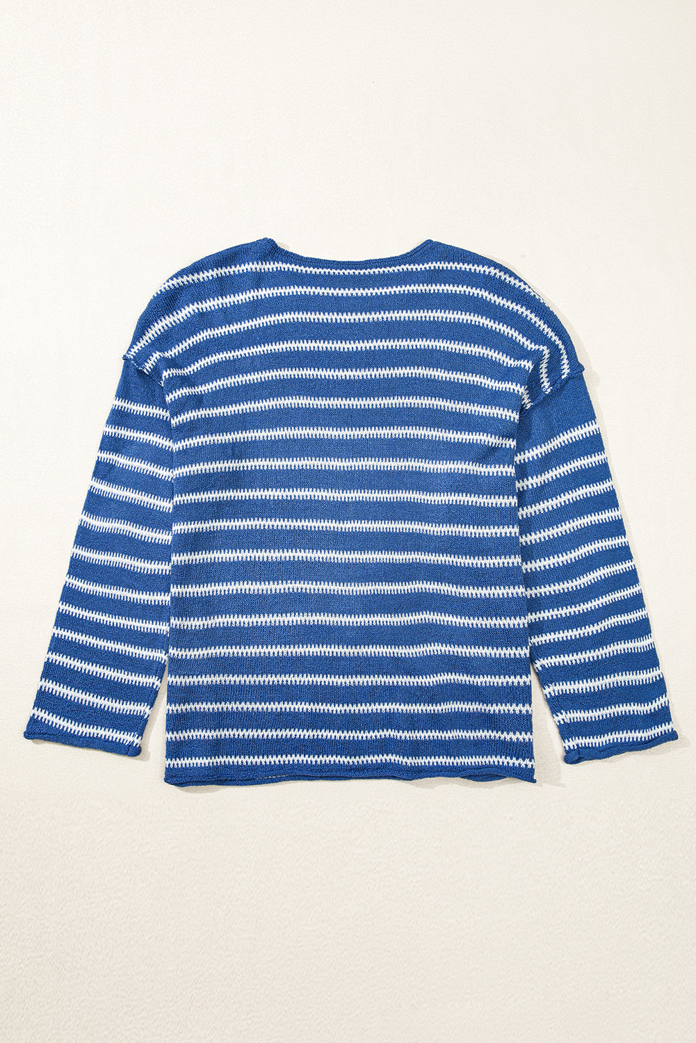 Sky Blue Stripe Drop Shoulder O Neck Plus Size Sweater