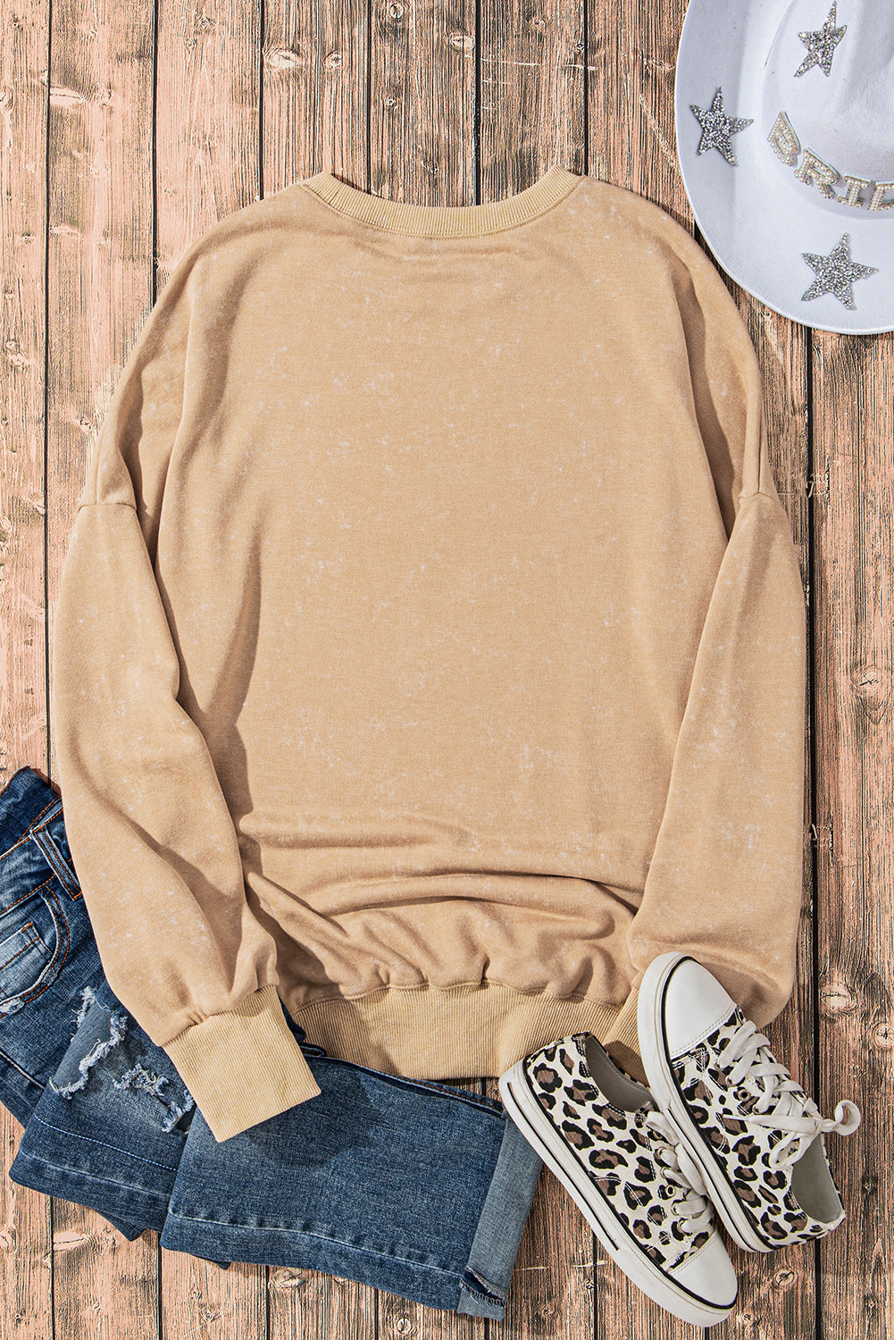 Khaki Drop Shoulder Ribbed Trim Oversized Sweatshirt