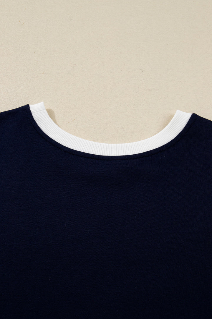 Bluing Colorful Striped Accent Varsity Long Sleeve Pullover and Shorts Matching Set