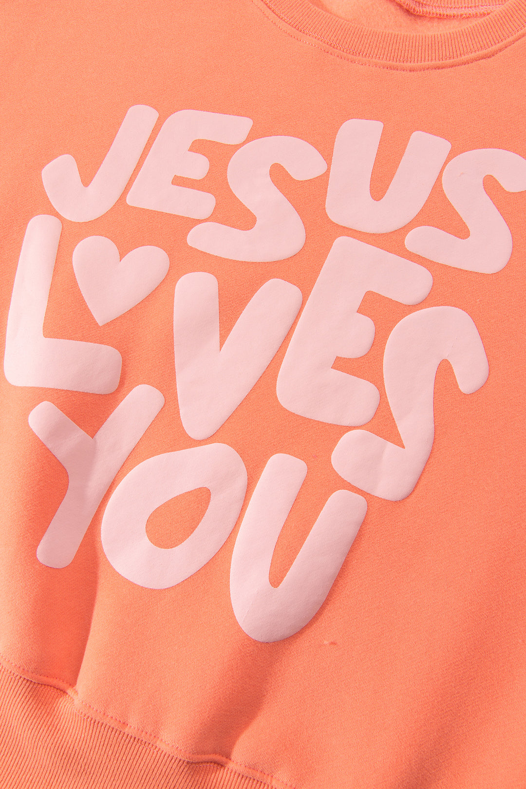 Grapefruit Orange JESUS LOVES YOU Puffy Letter Graphic Sweatshirt