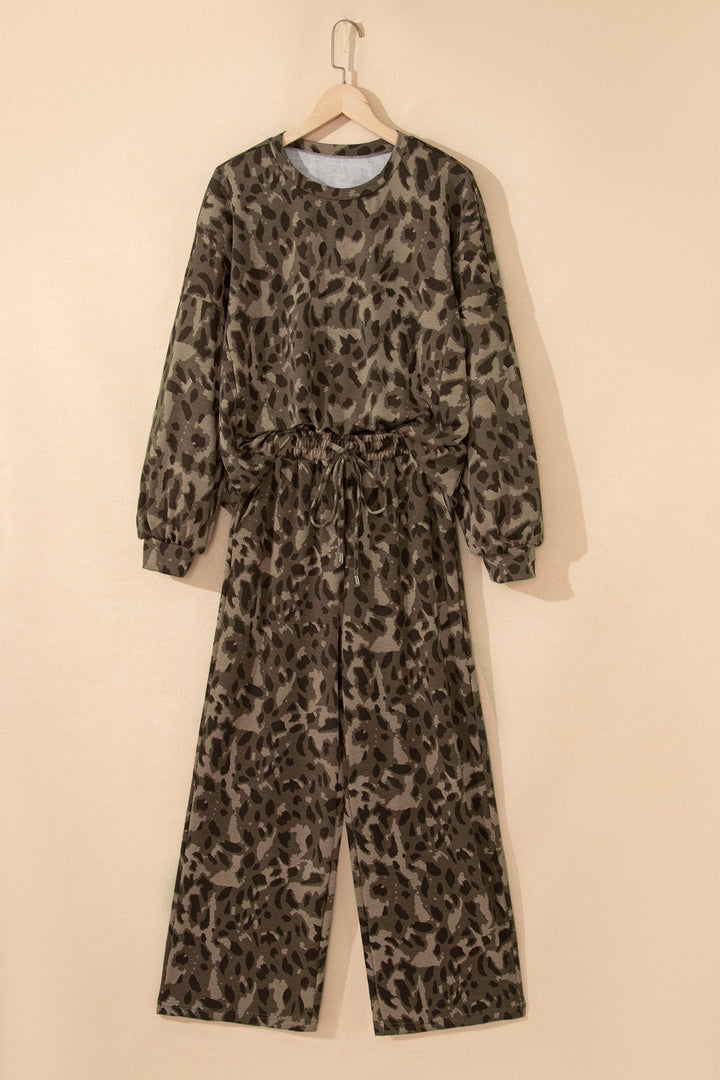 Catherine Leopard Pullover Drawstring Loose Pant Set