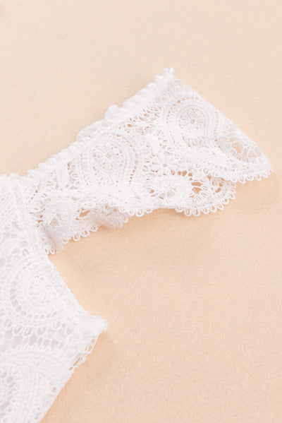 White Lace Crochet Ruffled Square Neck Tank Top